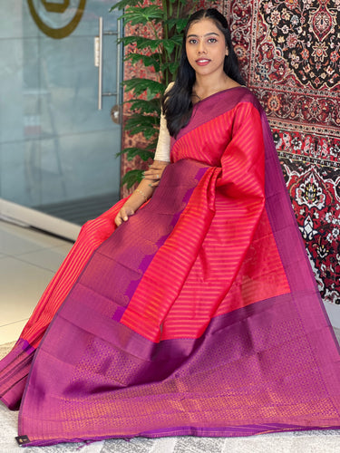Traditional Zari Woven Stripe Patterned Semi Silk Saree | SRK106