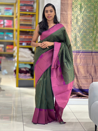Traditional Zari Woven Stripe Patterned Semi Silk Saree | SRK109