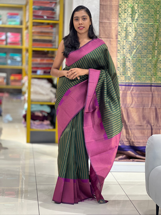 Traditional Zari Woven Stripe Patterned Semi Silk Saree | SRK109