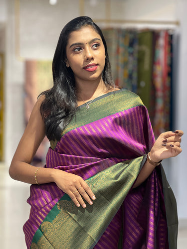 Traditional Zari Woven Stripe Patterned Semi Silk Saree | SRK111