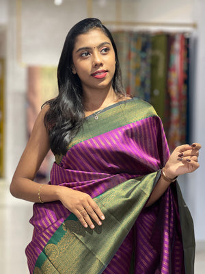 Traditional Zari Woven Stripe Patterned Semi Silk Saree | SRK111
