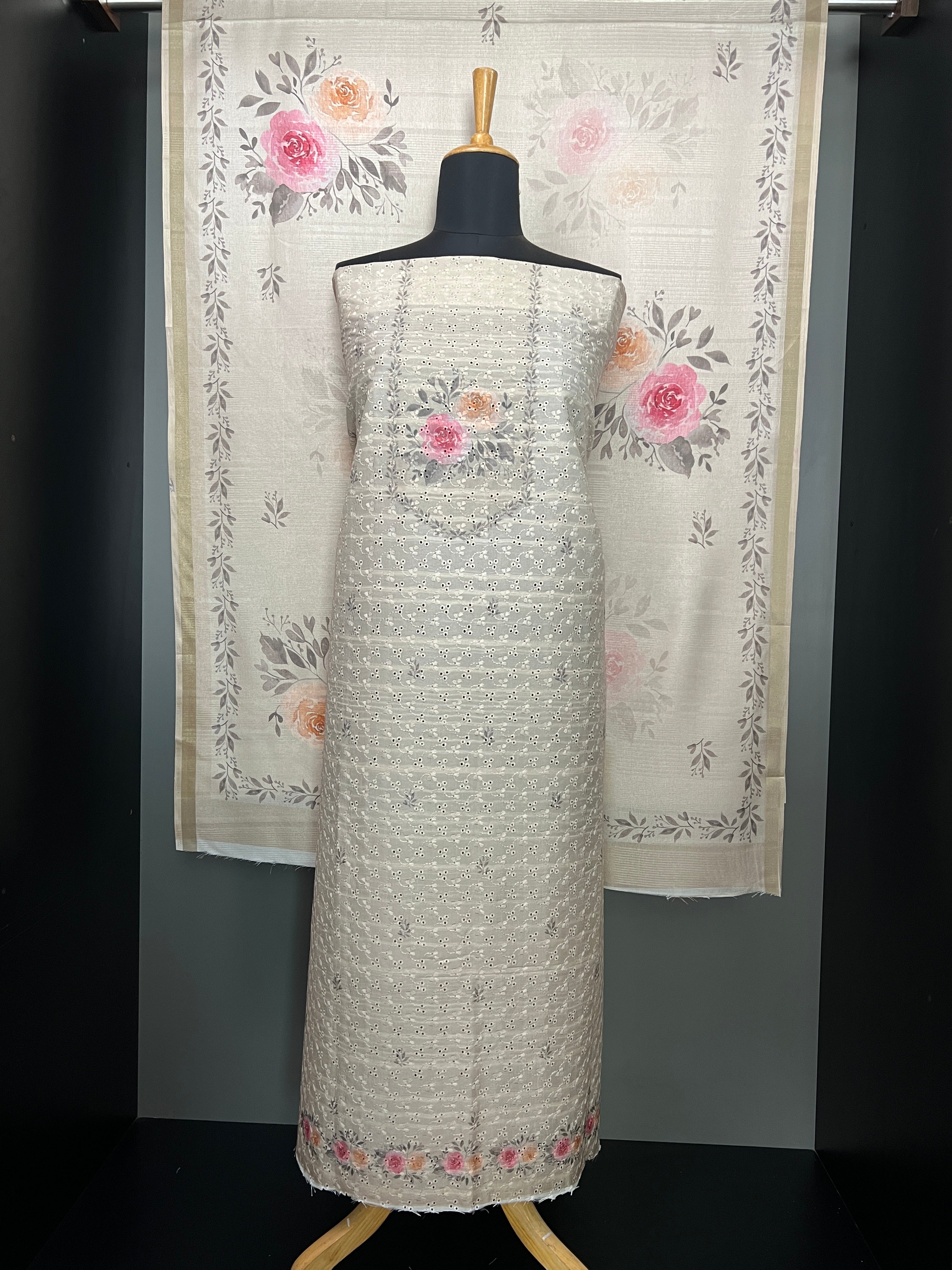 Hakoba & Floral Digital Printed Semi Tussar Salwar Set (Without Bottom) | SSN414