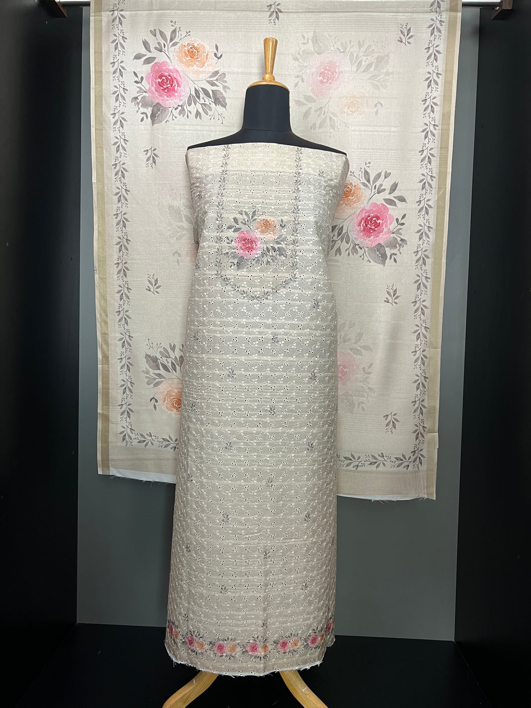 Hakoba & Floral Digital Printed Semi Tussar Salwar Set (Without Bottom) | SSN414