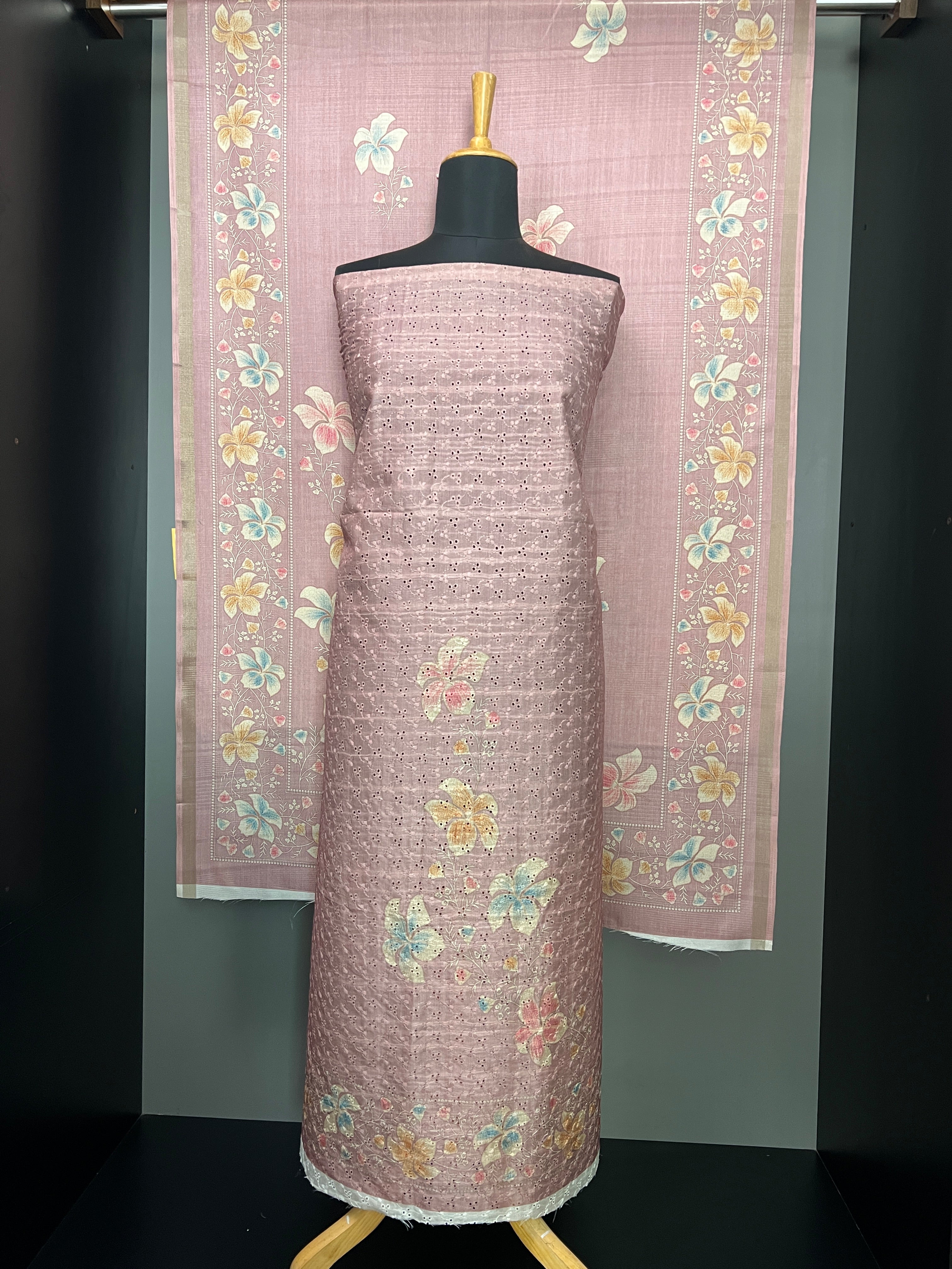 Hakoba & Floral Digital Printed Semi Tussar Salwar Set (Without Bottom) | SSN415