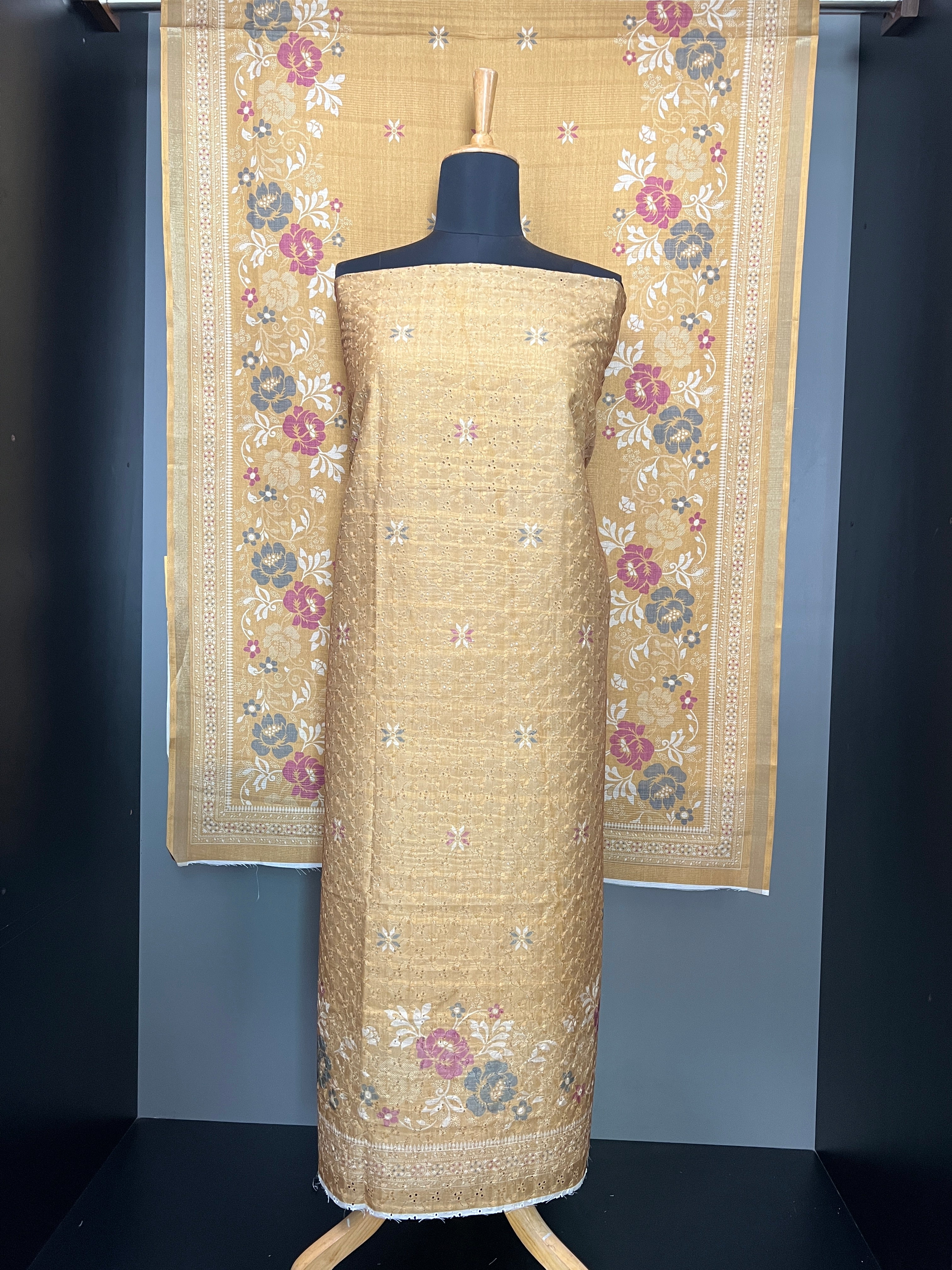 Hakoba & Floral Digital Printed Semi Tussar Salwar Set (Without Bottom) | SSN417