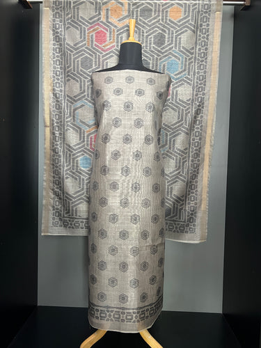 Geometric Printed Semi Tussar Salwar Set (Without Bottom) | SSN421
