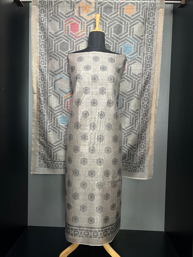 Geometric Printed Semi Tussar Salwar Set (Without Bottom) | SSN421