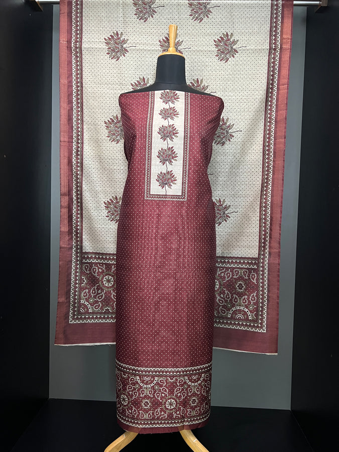 Floral Printed Semi Tussar Salwar Set (Without Bottom) | SSN422