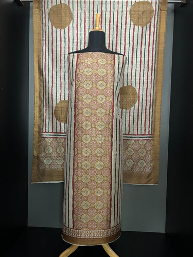 Stripe Printed Semi Tussar Salwar Set (Without Bottom) | SSN423