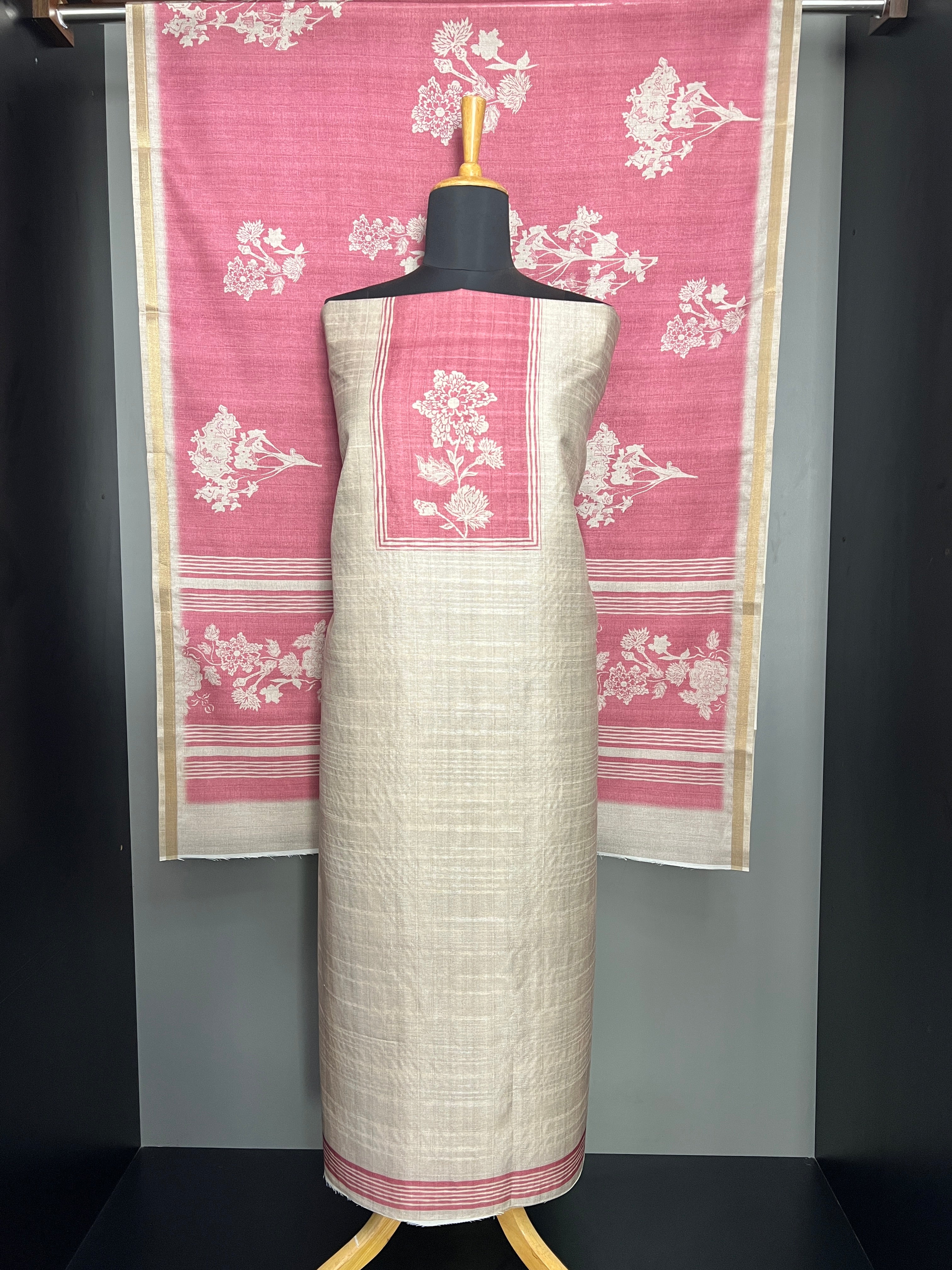 Floral Printed Semi Tussar Salwar Set (Without Bottom) | SSN427