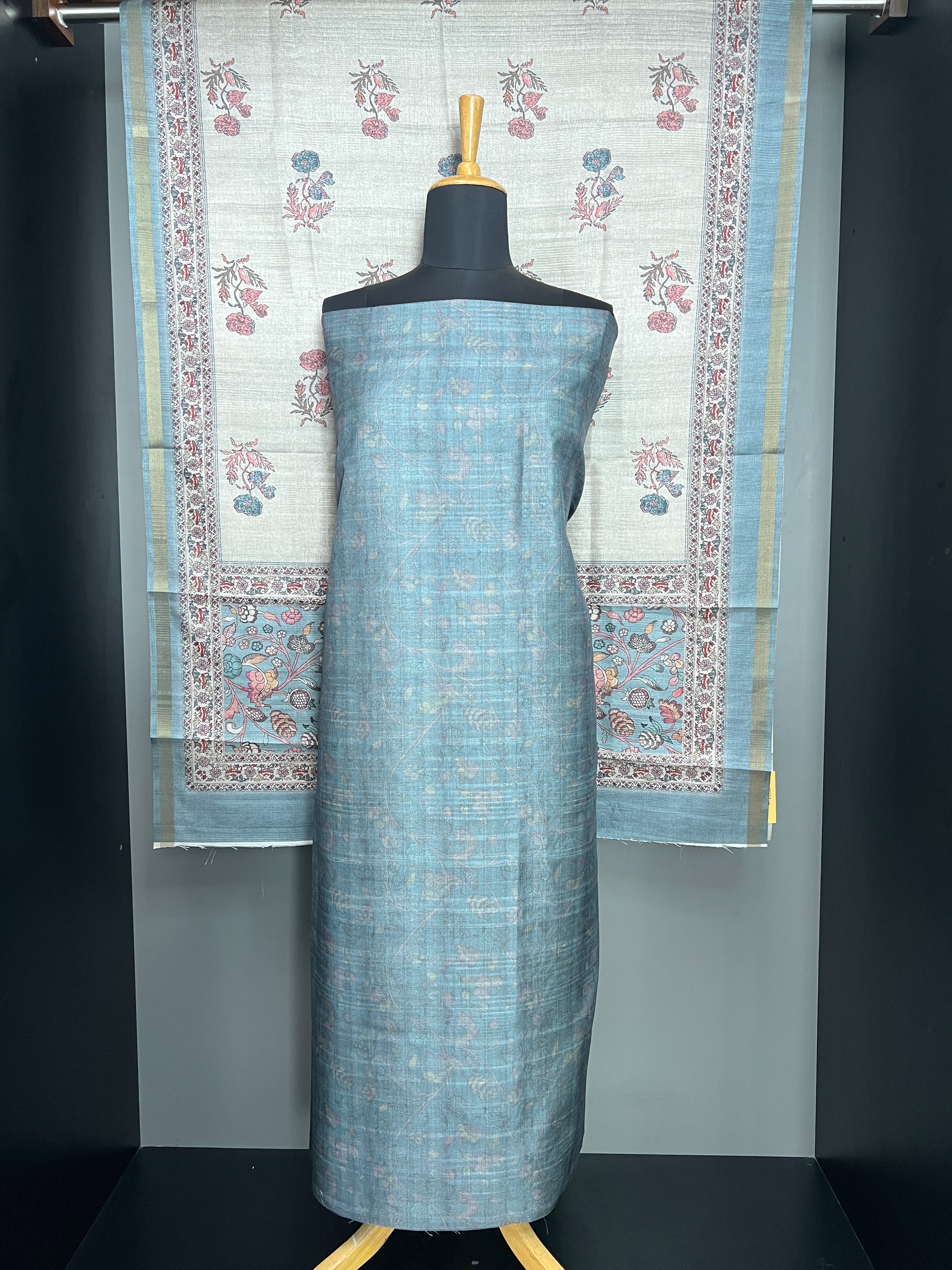 Kalamkari Inspired Printed Semi Tussar Salwar Set (Without Bottom) | SSN428