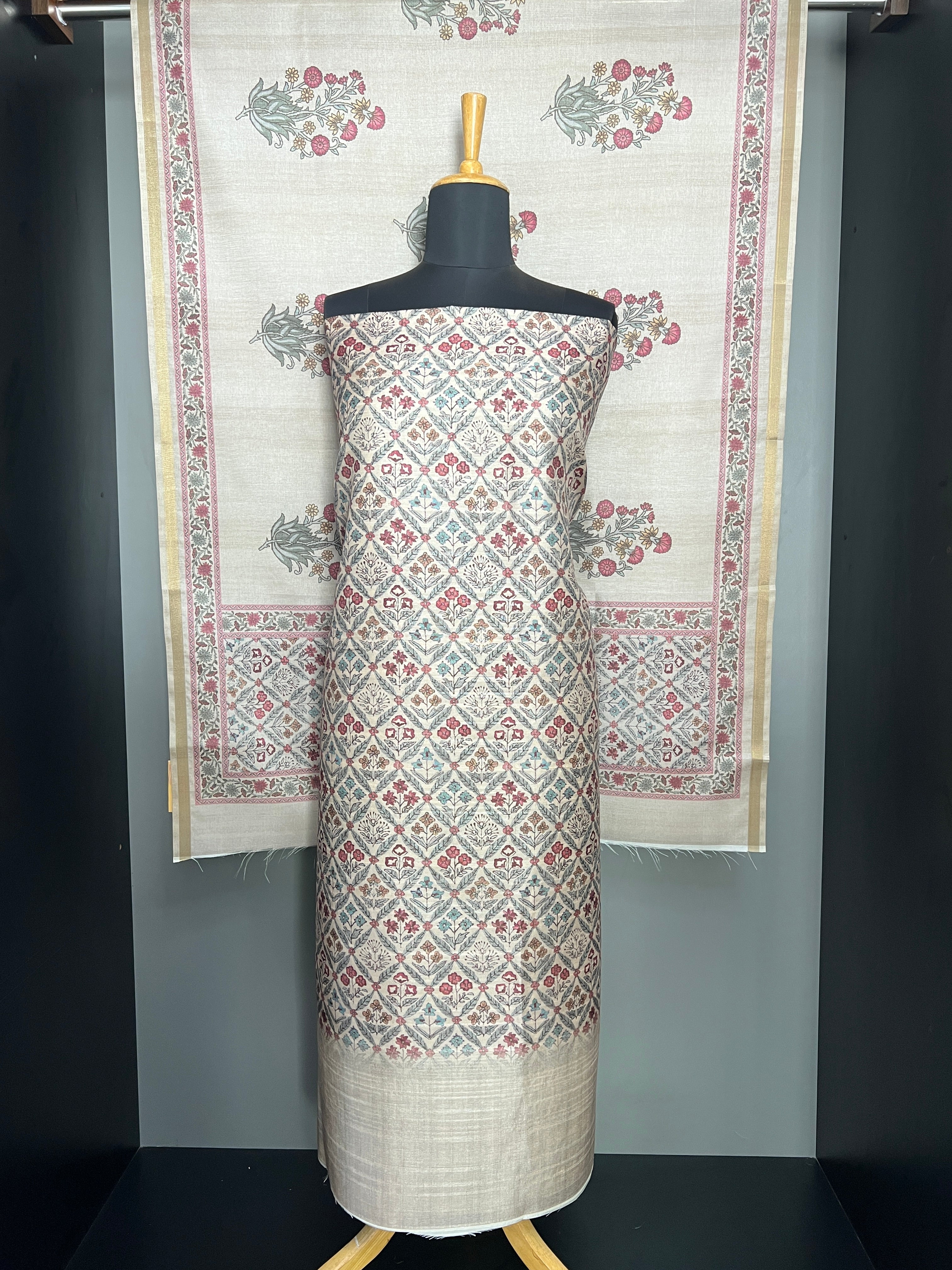 Floral Printed Semi Tussar Salwar Set (Without Bottom) | SSN429