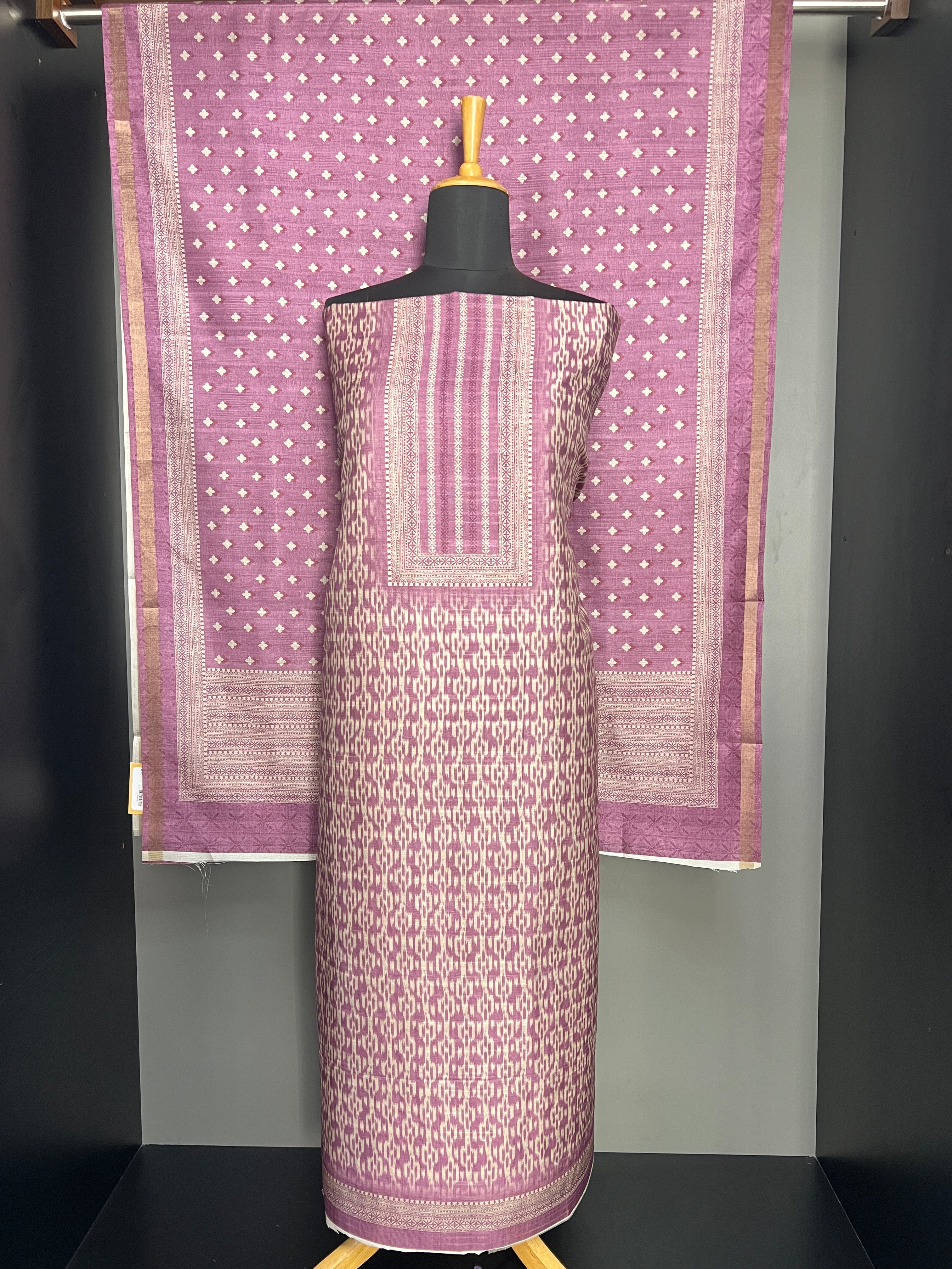 Ikat Inspired Printed Semi Tussar Salwar Set (Without Bottom) | SSN430