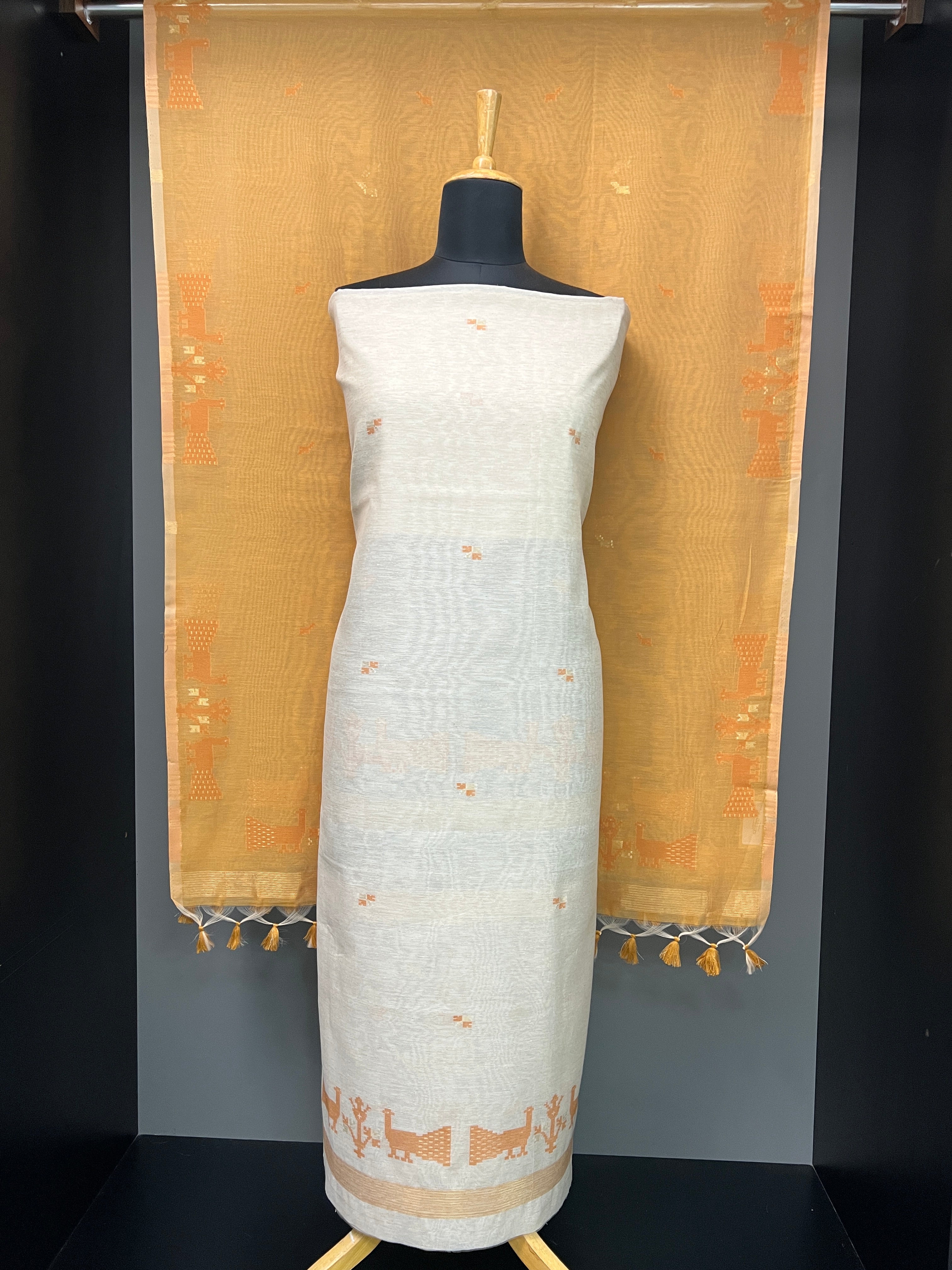 Jamdani Woven Chanderi-Linen Finish Unstitched Salwar Set | SSN462