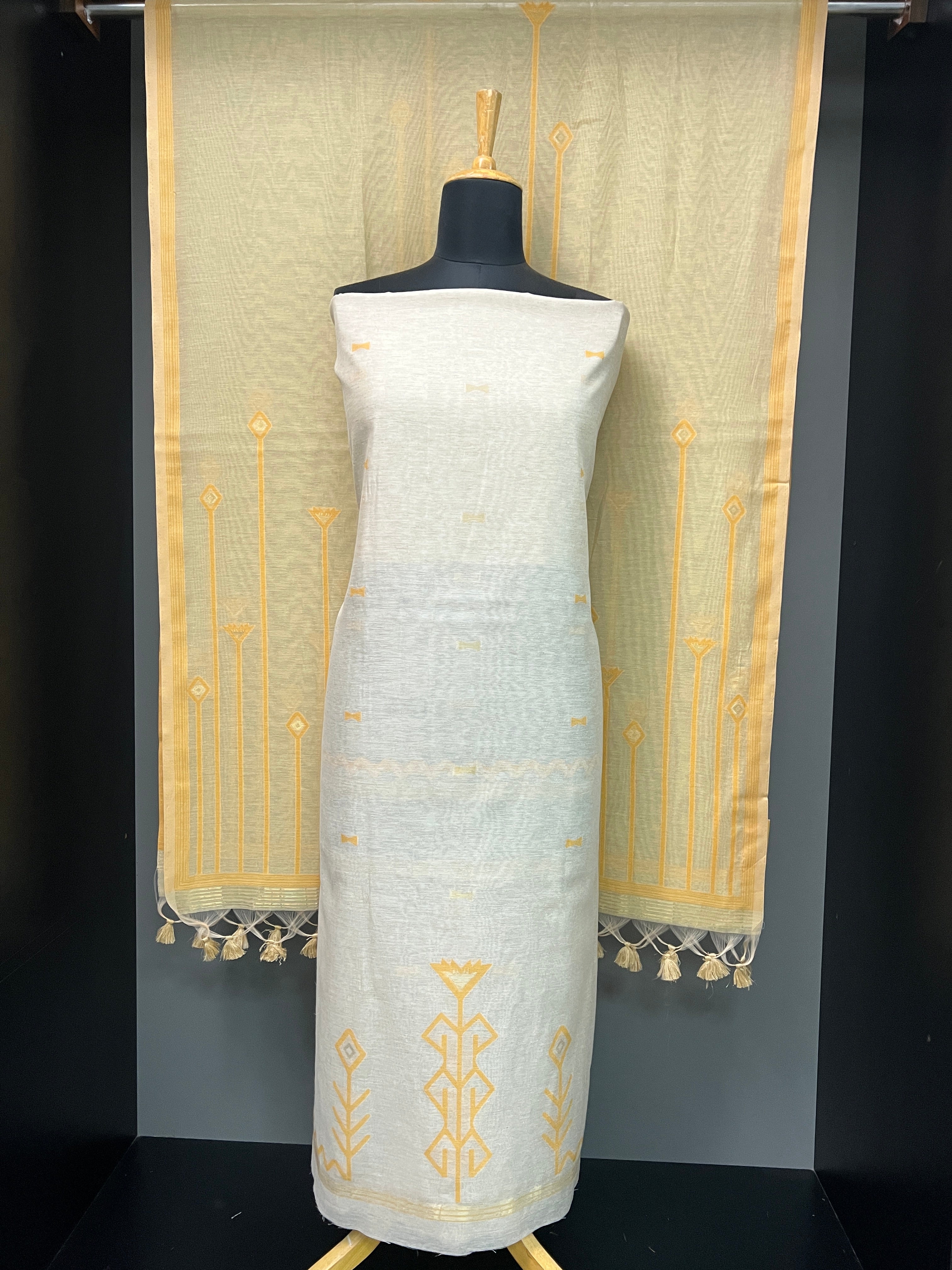 Jamdani Woven Chanderi-Linen Finish Unstitched Salwar Set | SSN466