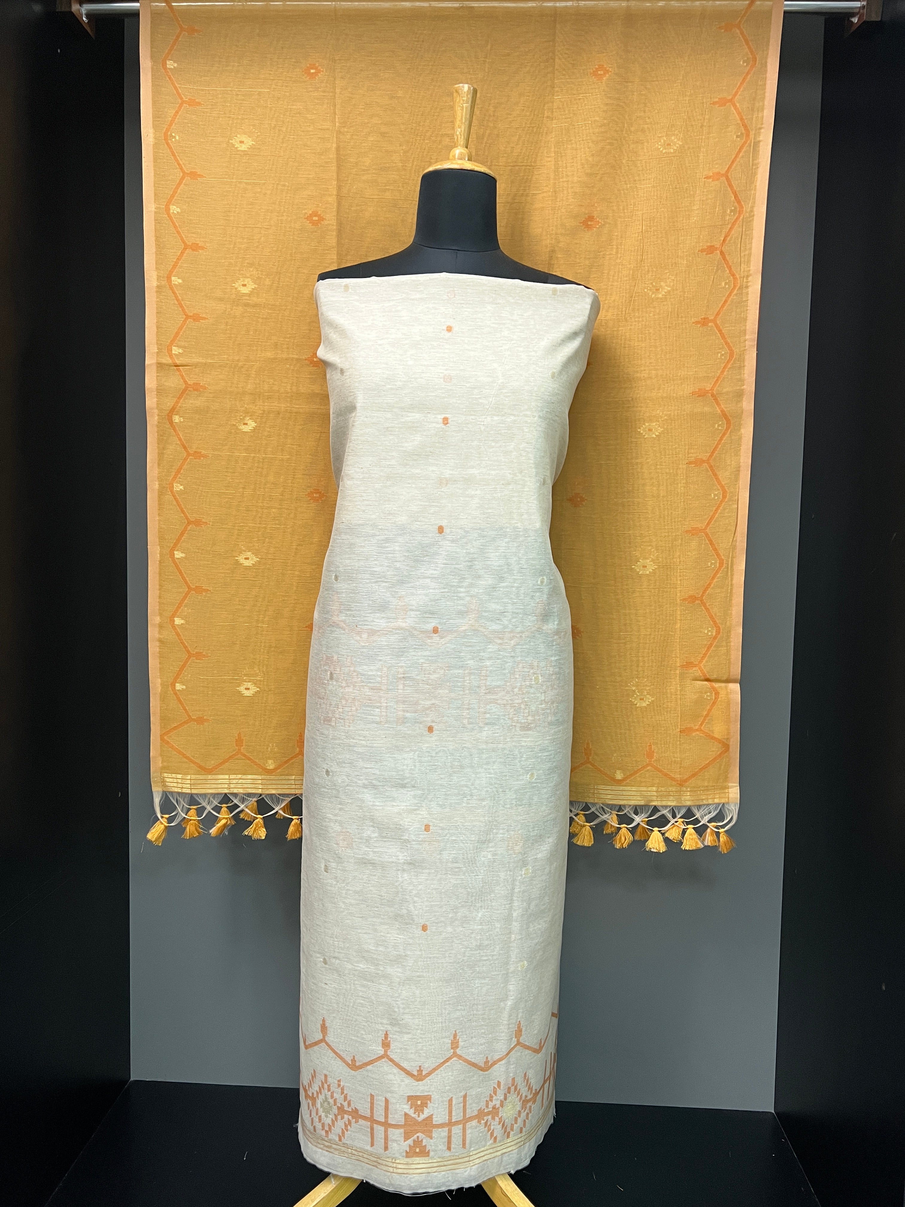 Jamdani Woven Chanderi-Linen Finish Unstitched Salwar Set | SSN468