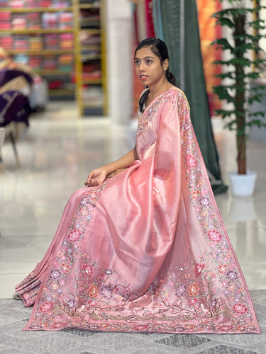 Floral Embroidery Detailed Viscose Organza Saree | SUN199