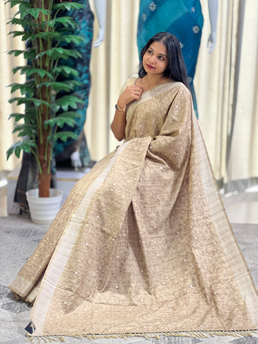 Floral Machine Embroidery Detailed Semi Tussar Saree | SUN274
