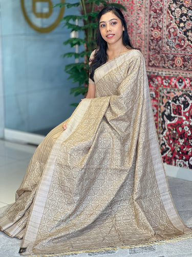 Thread Embroidery Geometric Patterned Semi Tussar Saree | SUN282