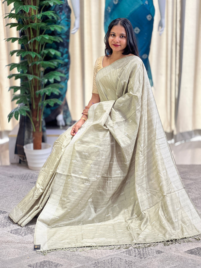 Machine Embroidery Semi Tussar Saree | SUN289