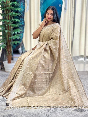 Machine Embroidery Semi Tussar Saree | SUN290