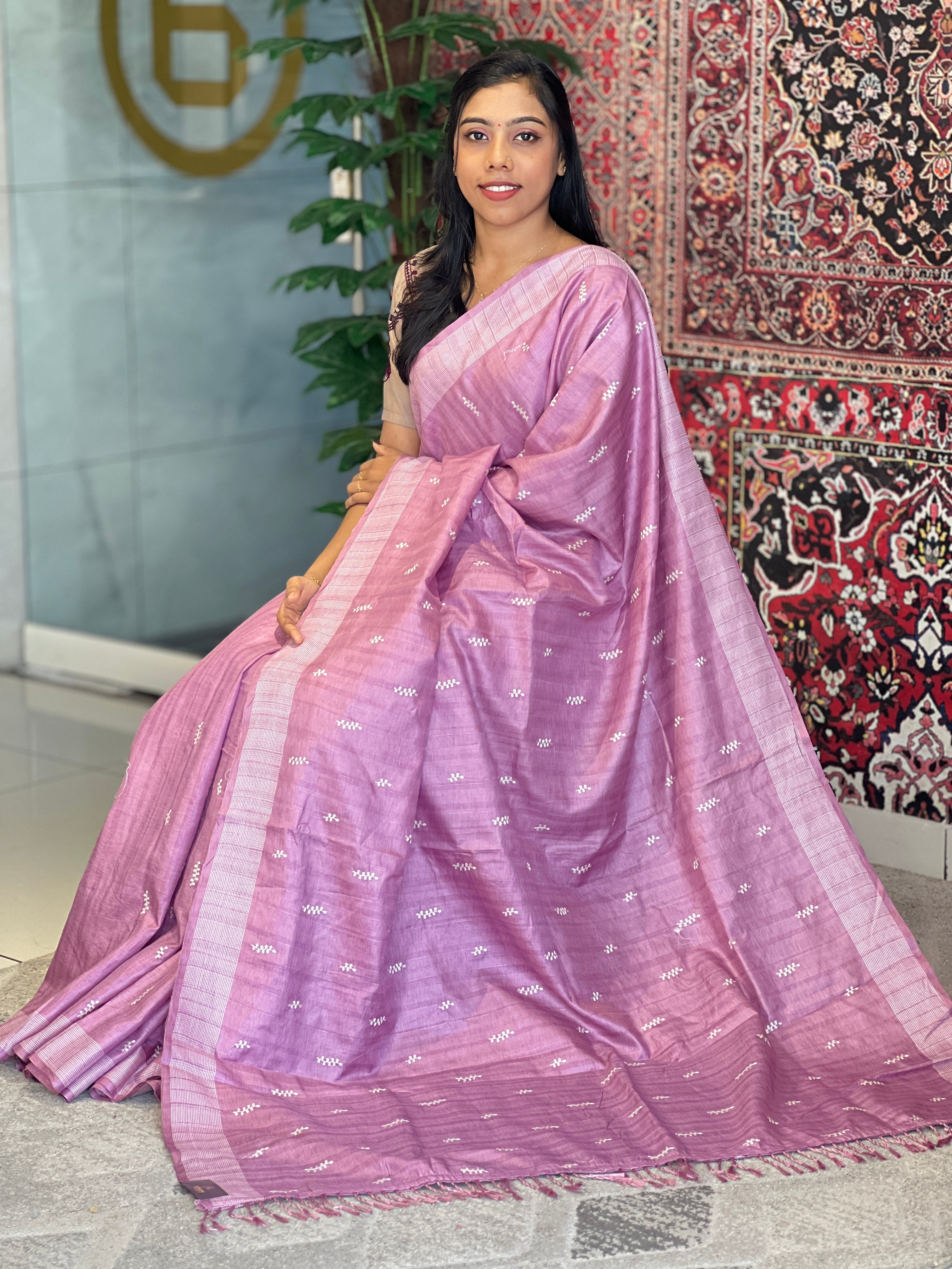 Machine Embroidery Semi Tussar Saree | SUN291