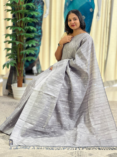 Machine Embroidery Semi Tussar Saree | SUN292