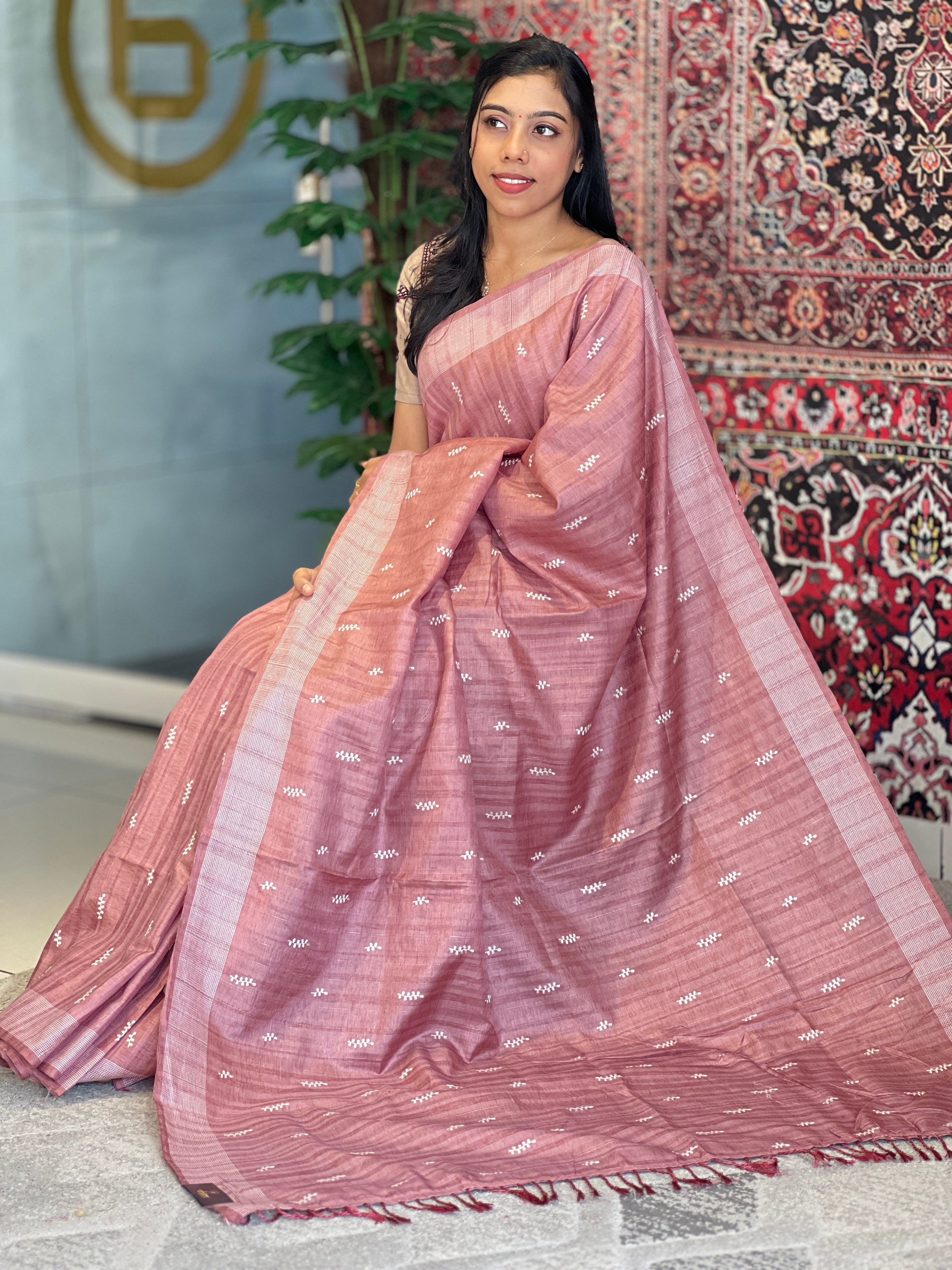 Machine Embroidery Semi Tussar Saree | SUN293