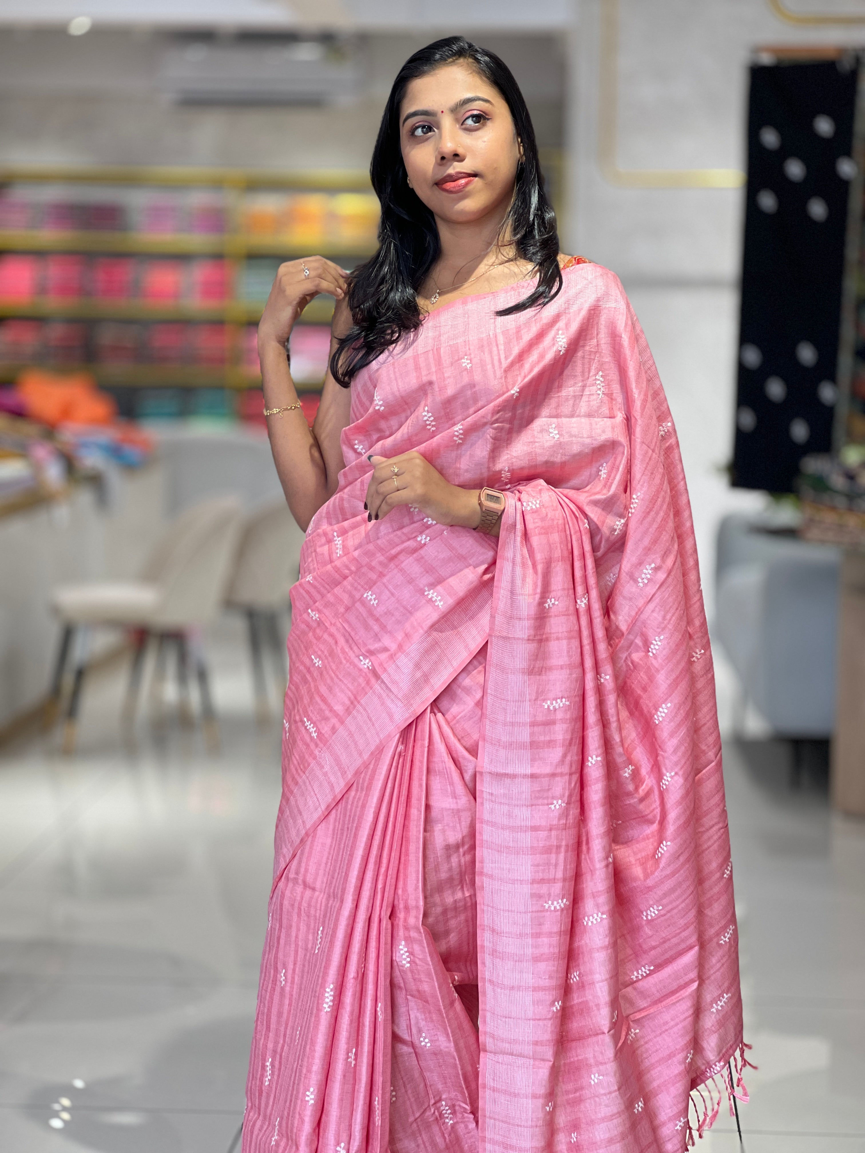 Machine Embroidery Semi Tussar Saree | SUN294