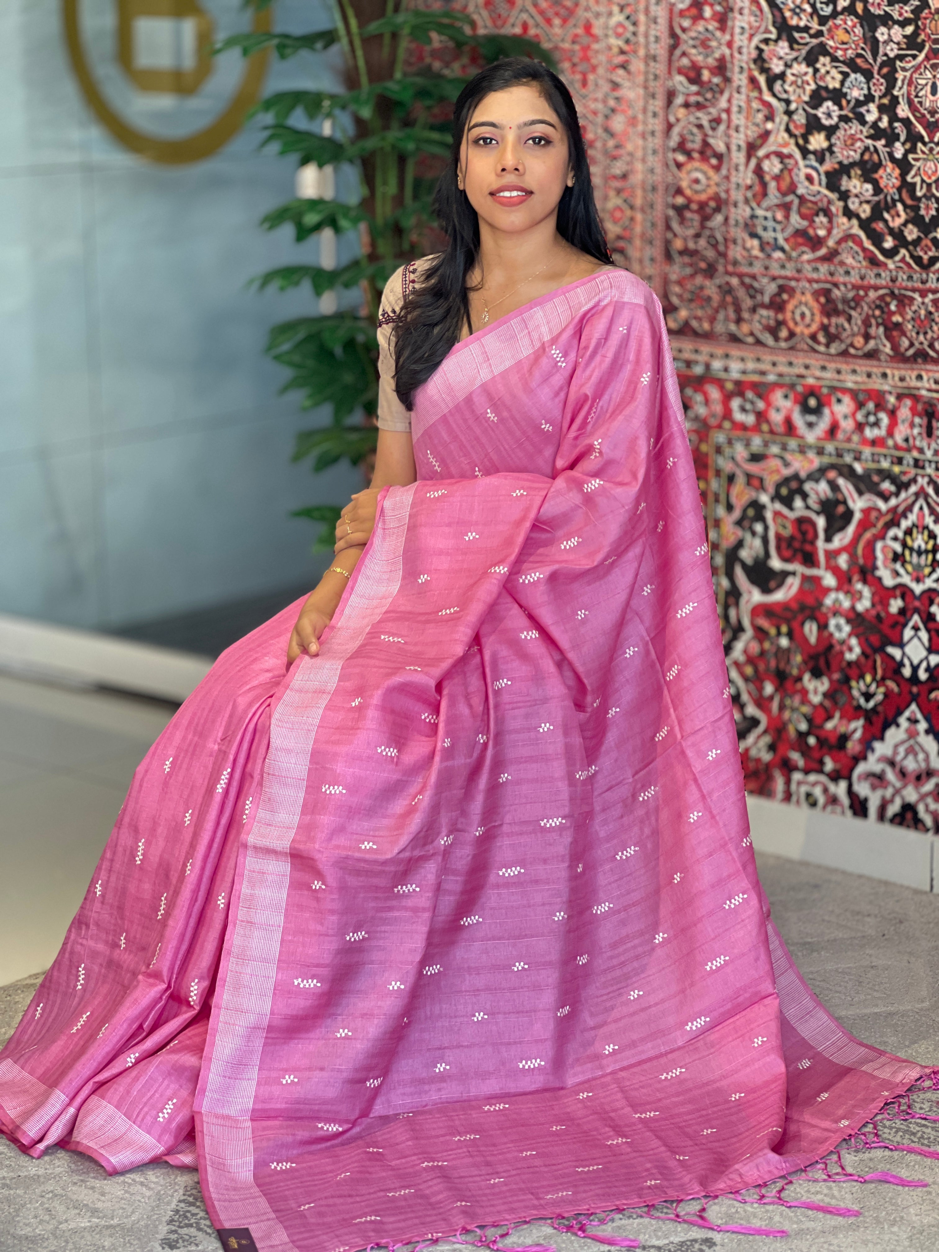 Machine Embroidery Semi Tussar Saree | SUN295