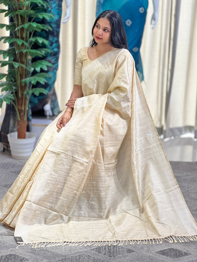 Machine Embroidery Semi Tussar Saree | SUN296