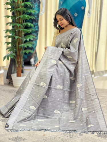 Paisley Machine Embroidery Detailed Semi Tussar Saree | SUN299