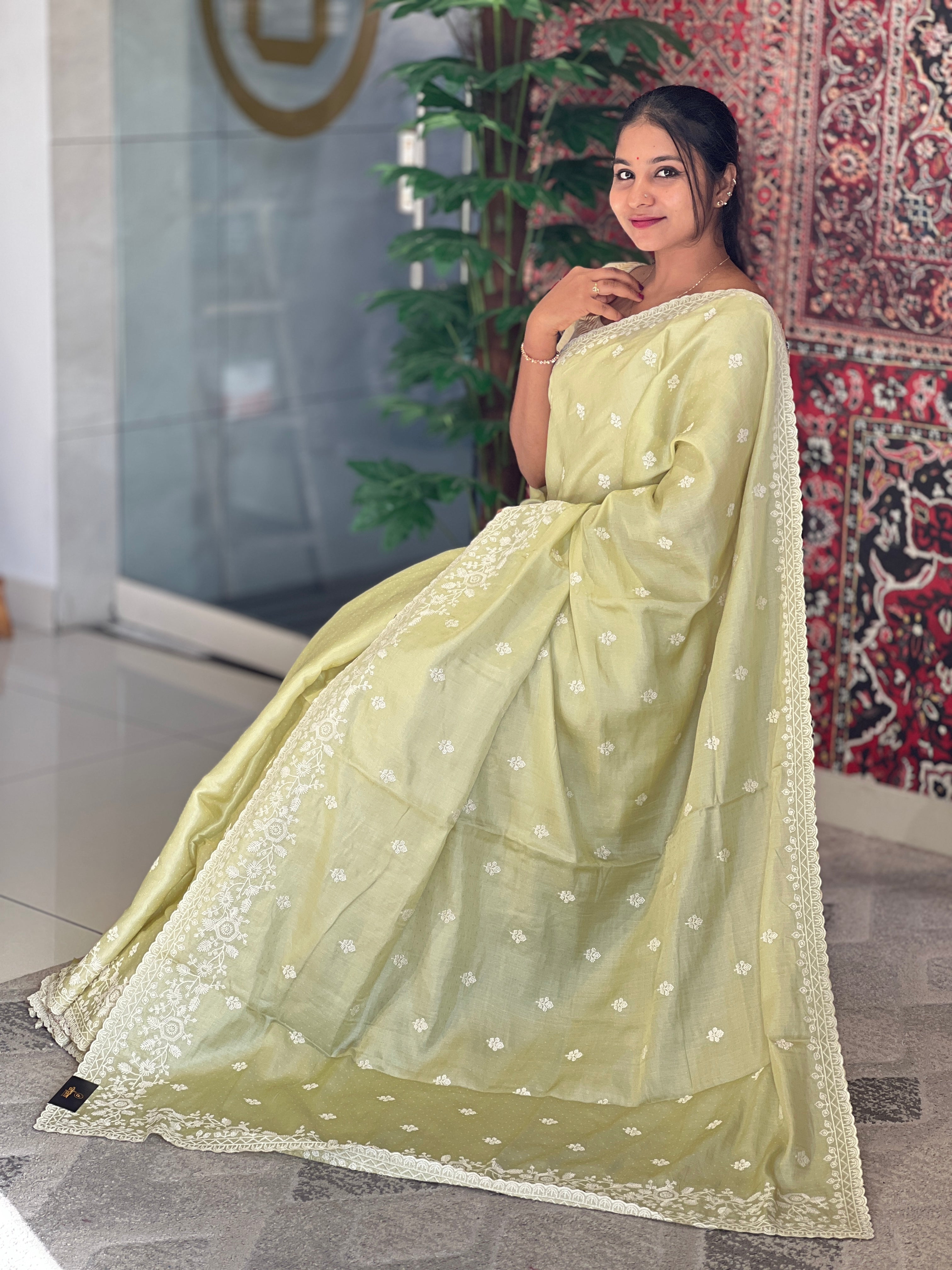 Point Embroidery Detailed Tussar Finish Saree | SUN333