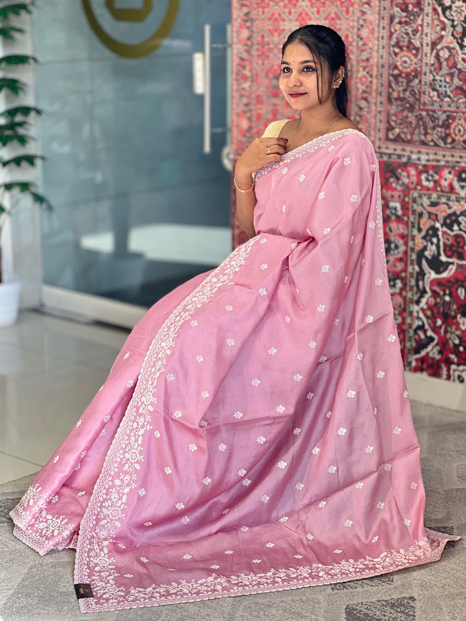 Point Embroidery Detailed Tussar Finish Saree | SUN335