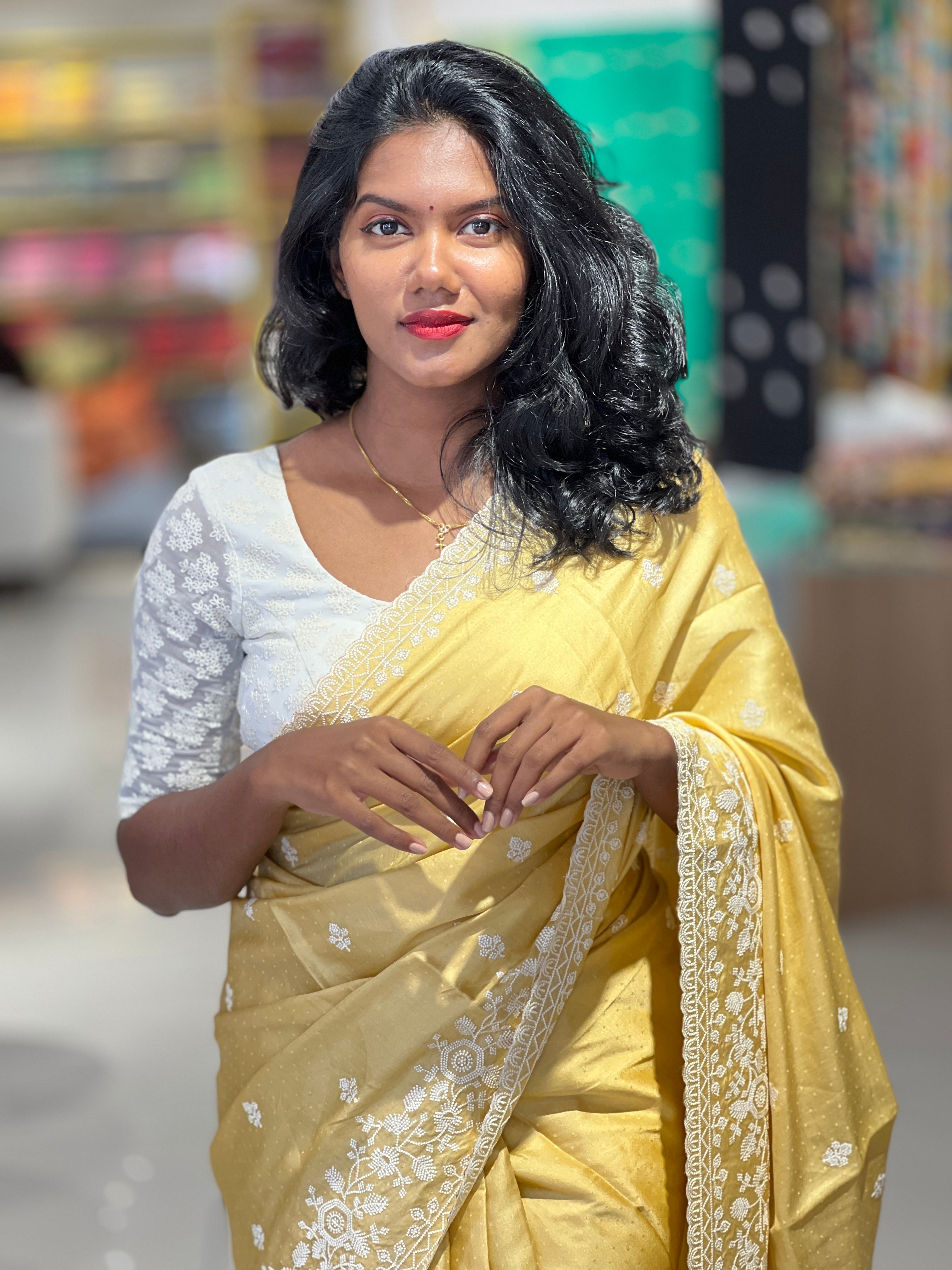 Point Embroidery Detailed Tussar Finish Saree | SUN336