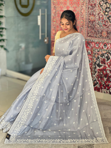 Point Embroidery Detailed Tussar Finish Saree | SUN338