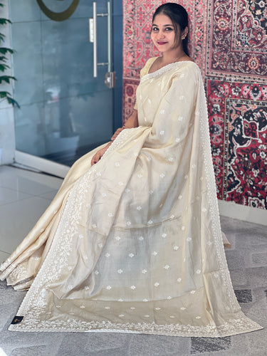 Point Embroidery Detailed Tussar Finish Saree | SUN339