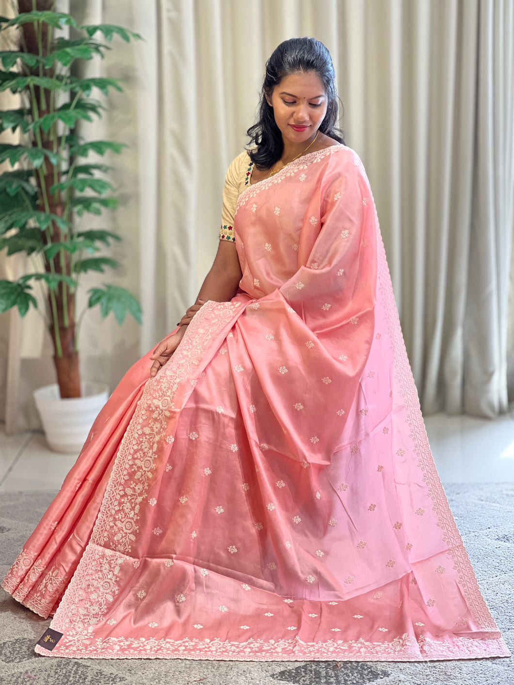 Point Embroidery Detailed Tussar Finish Saree | SUN340