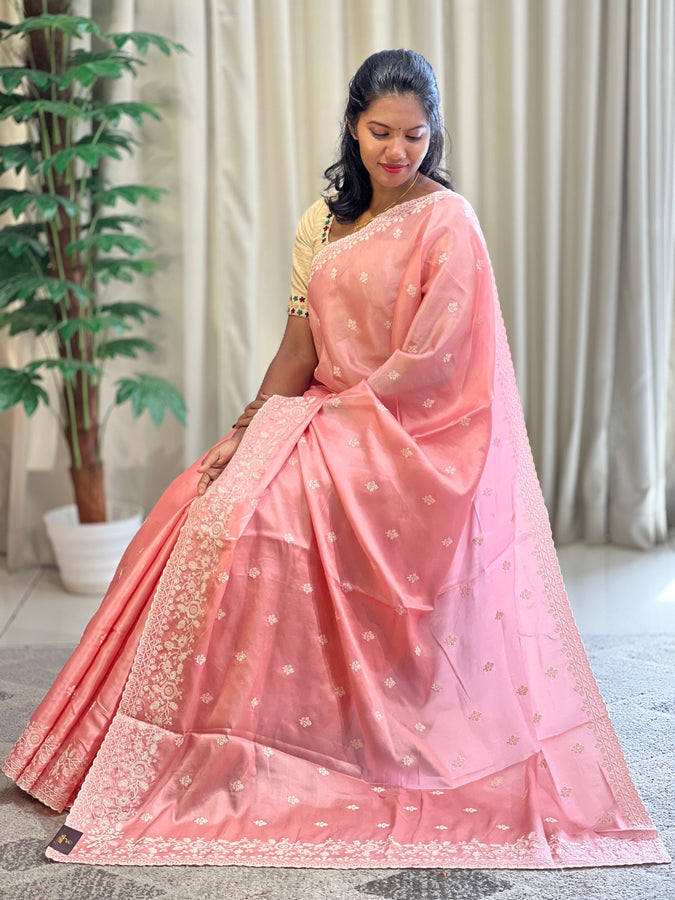 Point Embroidery Detailed Tussar Finish Saree | SUN340