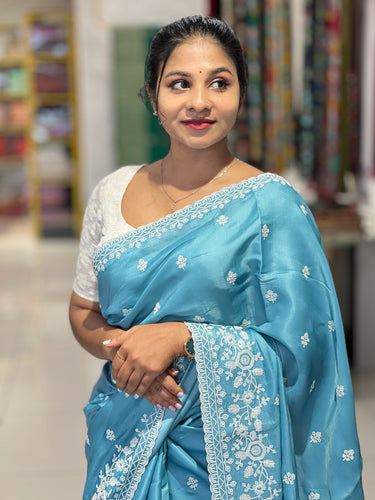 Point Embroidery Detailed Tussar Finish Saree | SUN341
