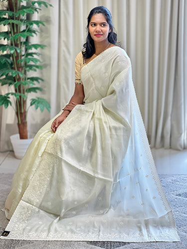 Point Embroidery Detailed Tussar Finish Saree | SUN342