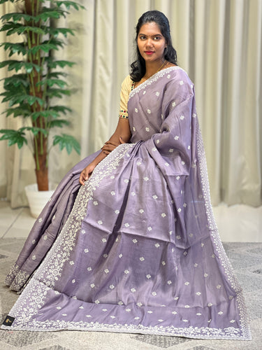 Point Embroidery Detailed Tussar Finish Saree | SUN343