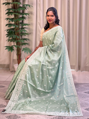 Point Embroidery Detailed Tussar Finish Saree | SUN345