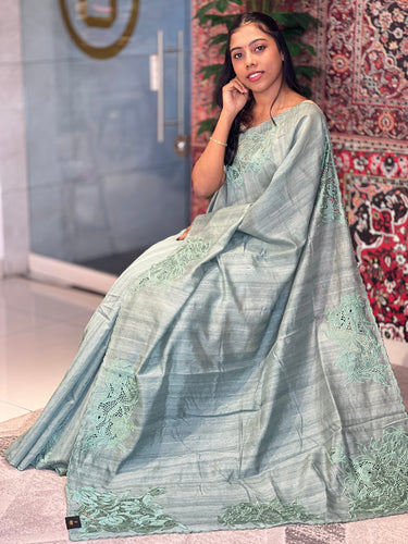 Cut Work With Floral Embroidered Semi Tussar Saree | SUN361