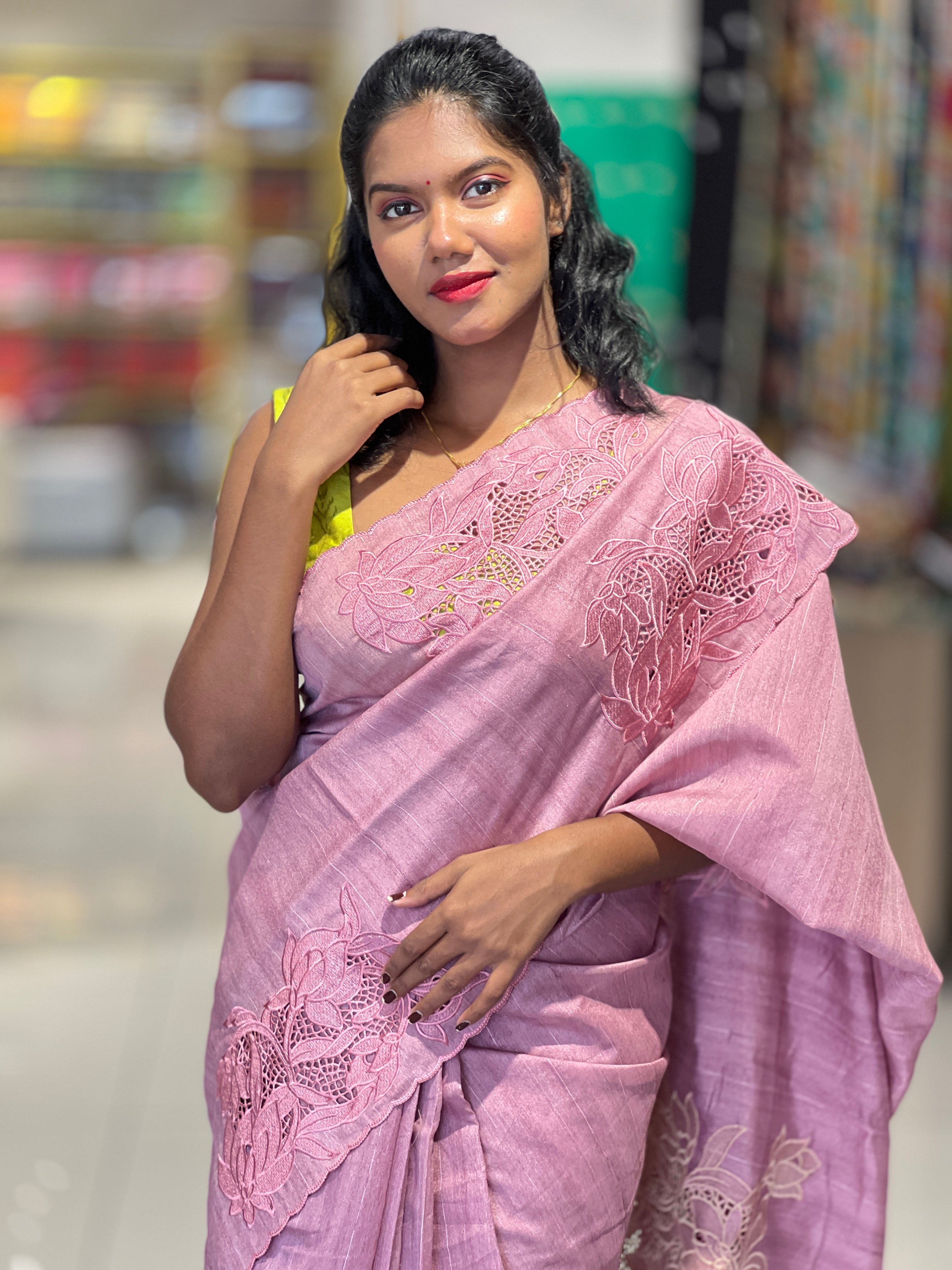 Cut Work With Floral Embroidered Semi Tussar Saree | SUN362