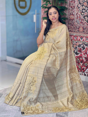 Cut Work With Floral Embroidered Semi Tussar Saree | SUN364