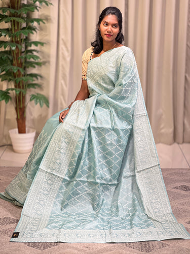 Machine Embroidery Geometric Patterned Tussar Finish Saree | SUN366