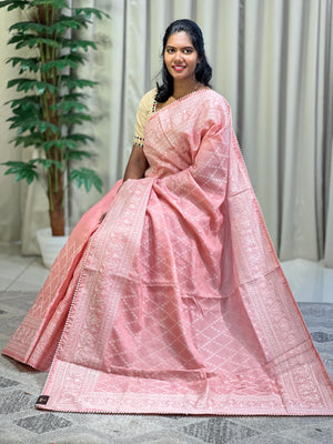 Machine Embroidery Geometric Patterned Tussar Finish Saree | SUN368