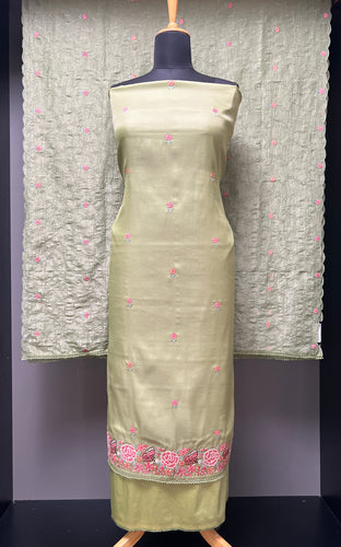 Floral Cross Stitch Embroidery Detailed Semi Silk Salwar Set | SUN378