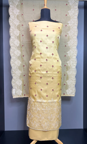 Floral Machine Embroidery Detailed Semi Silk Salwar Set | SUN402